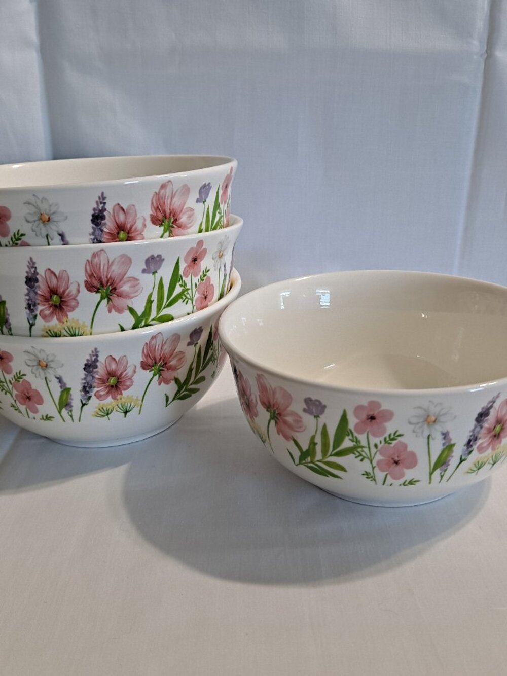 Set 4 Royal Norfolk WILDFLOWER 5 7/8" Soup BOWLS Cereal Spring Wild Flower Pink